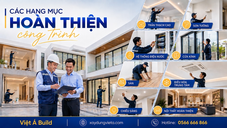 Thi công trần sơn cửa điện nước và nội thất trong giai đoạn hoàn thiện công trình