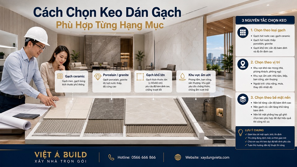 Lựa chọn keo dán gạch theo loại gạch và vị trí thi công