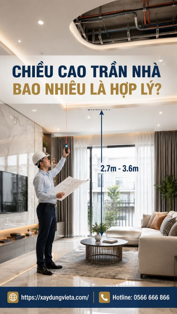 Không gian nhà ở có chiều cao trần cân đối với diện tích phòng
