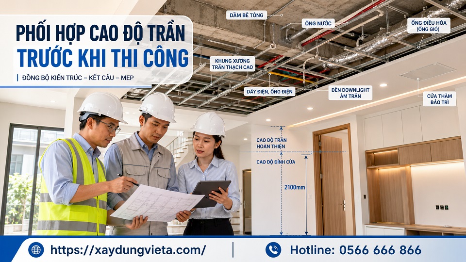 Phối hợp chiều cao trần phòng khách, phòng ngủ, bếp và hành lang