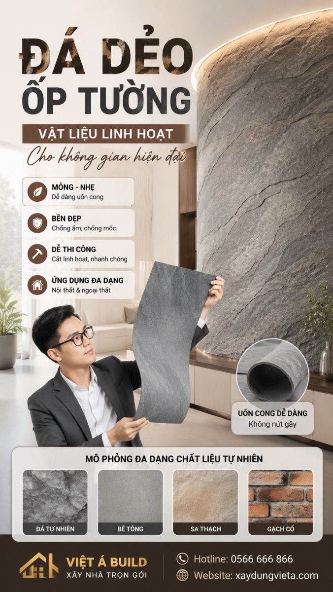 Đá dẻo ốp tường trong không gian kiến trúc hiện đại