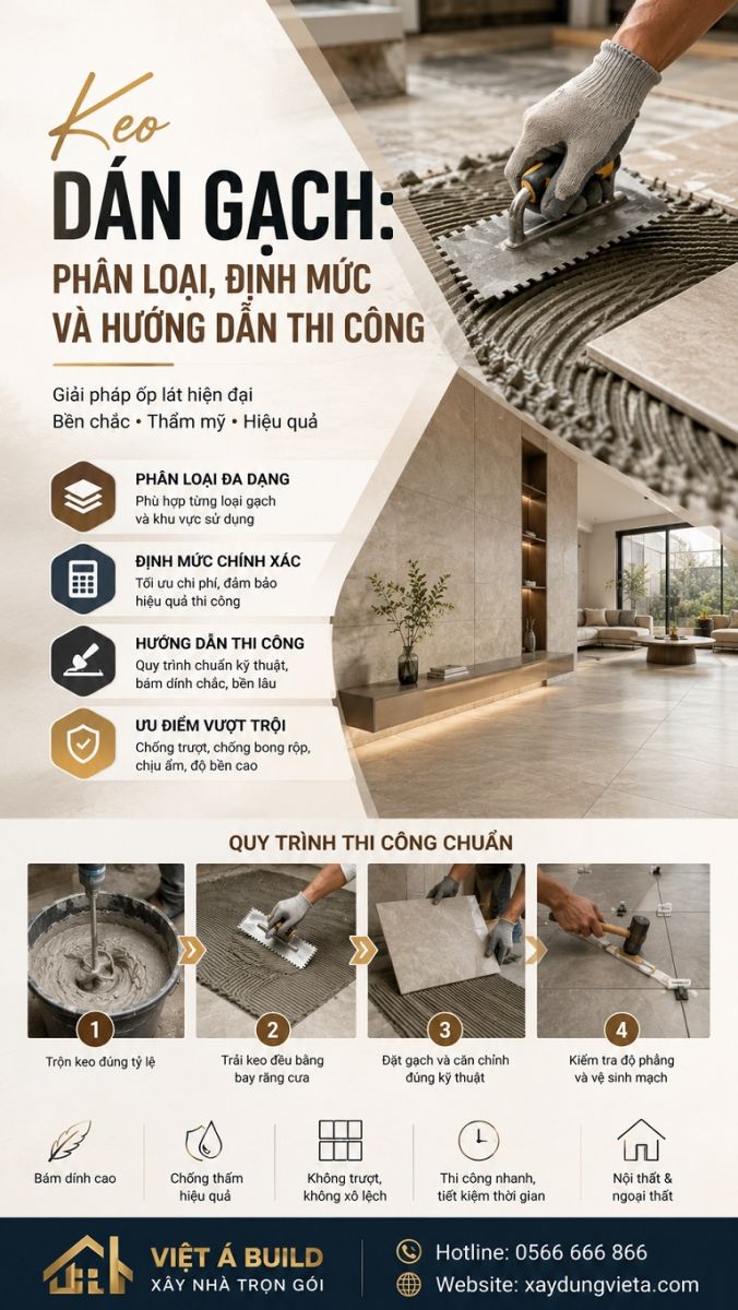 Thợ kỹ thuật thi công keo dán gạch bằng bay răng cưa