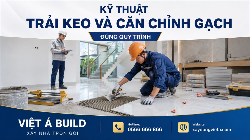 Kỹ thuật trải keo và căn chỉnh gạch bằng bay răng cưa