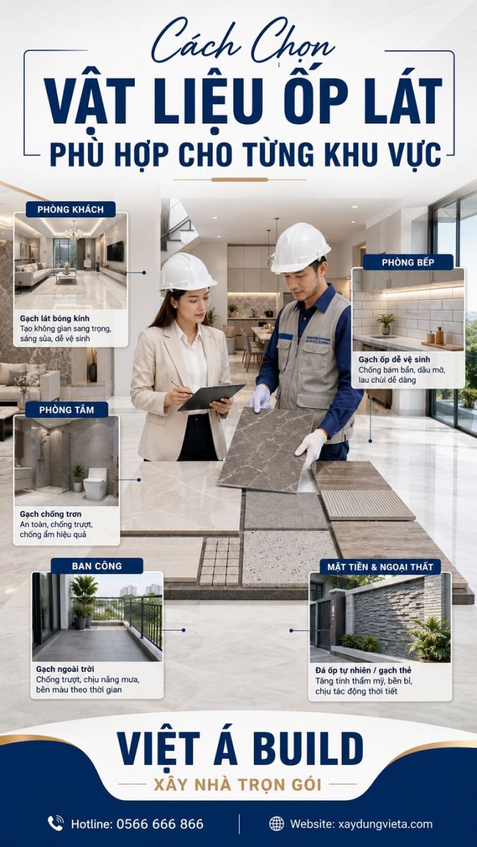 Kiến trúc sư lựa chọn vật liệu ốp lát cho từng khu vực trong nhà