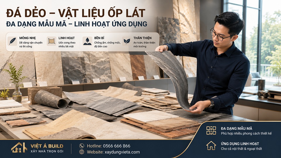 Các mẫu tấm đá dẻo mô phỏng đá, bê tông và bề mặt khoáng