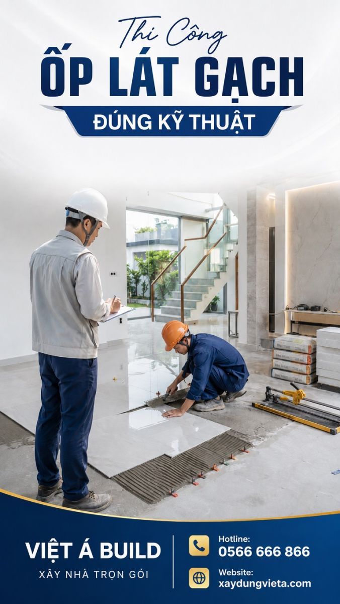 Kỹ sư kiểm tra thi công ốp lát gạch đúng kỹ thuật