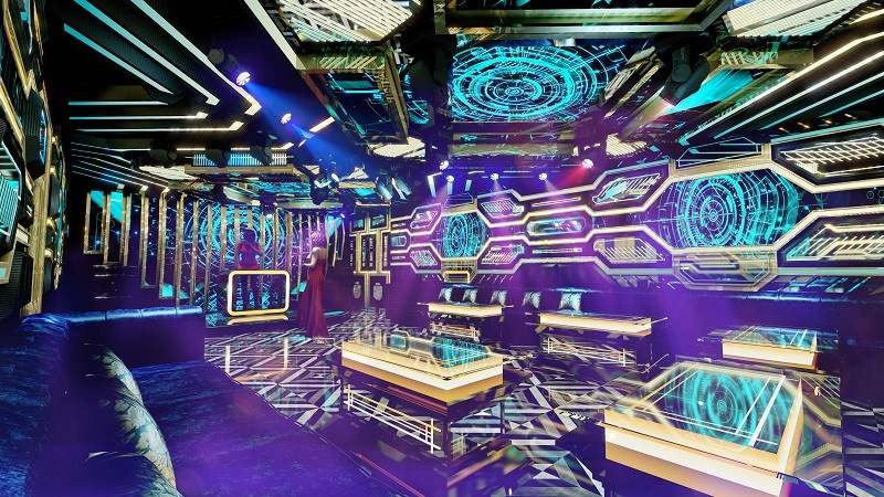 Trang trí phòng hát karaoke hiện đại thường sử dụng các gam màu lạnh hoặc tối 